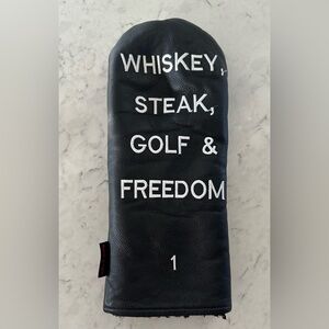 Black Leather Golf Club Head Cover-Whiskey, Steak, Golf & Freedom